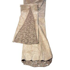 Cache Suede Pants with Hand Crochet Peekaboo Insert at Bottom Camel Tan Sz 2